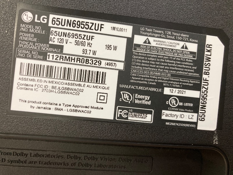 Photo 1 of ***PARTS ONLY***LG 65UA7700P 65 inch Class UA77 Series LED AI 4K Smart webOS TV (2025)****PLZ REFER TO PICS***