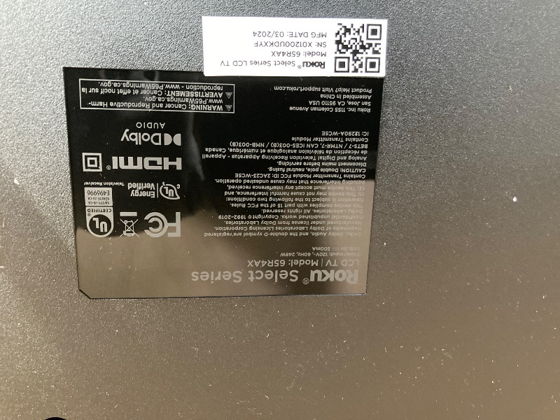 Photo 1 of ***PARTS ONLY***Roku Smart TV 2025 – 65-Inch Select Series, 4K HDR TV – RokuTV with Enhanced Voice Remote – Flat Screen LED Television with Wi-Fi for Streaming Live Local News, Sports, Family Entertainment***PLZ REFER TO PICTURES***