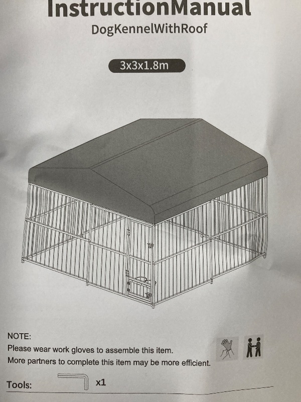Photo 1 of 10x10x6 FT Outdoor Dog Kennel for Large Dogs, Large Dog Kennel Outside with Lock, Dog Enclosures with UV-Resistant Waterproof Roof Cover for Outside  
***(SOME SCUFFS/SCRATCHES, DENTS, BOX RIPPED/TORN)***