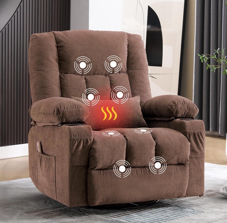 Photo 1 of **MISSING PARTS**SELLING AS PARTS ONLY-INCOMPLETE)*** 
Massage Swivel Recliner Chair with Vibration Massage and Lumbar Heating for Adults, Oversized Rocker Recliner Single Sofa with Side Pocket, Two Cup Holders and USB Charge Port for Living Room   ***(BO