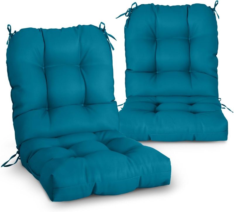 Photo 1 of ***ONLY ONE*** Tufted Outdoor/Indoor Seat/Back Chair Cushions, Set of 2, 42'' x 21'', Peacock Blue