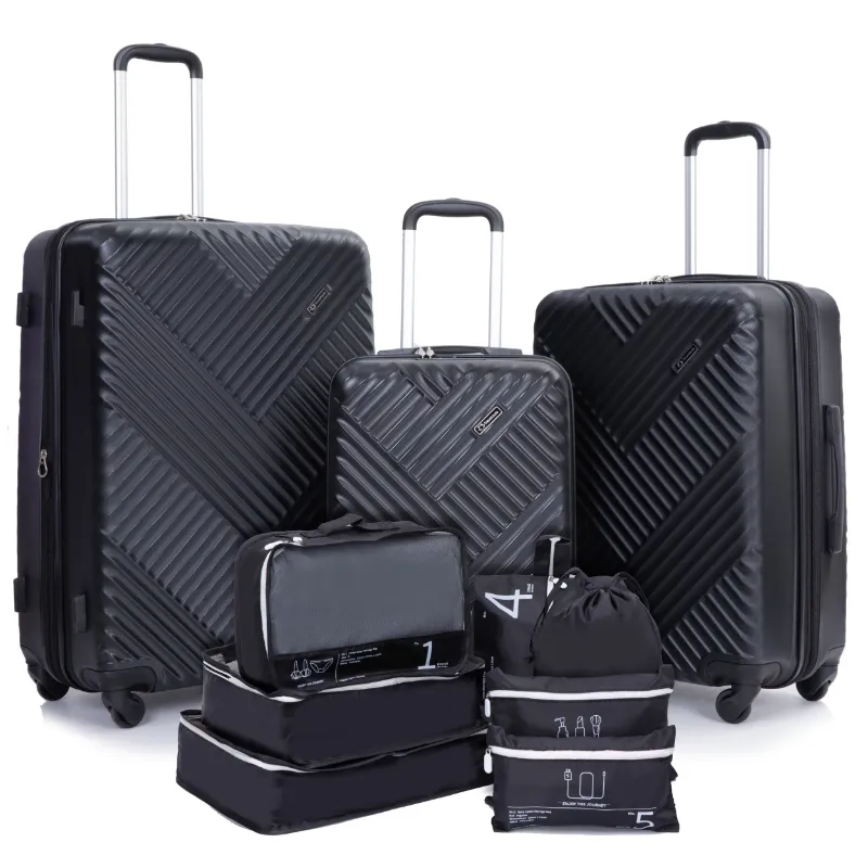 Photo 1 of 10 Piece Luggage Set Lightweight Suitcase Set with 7PCS Organizer Bags Suitcase with TSA Lock Spinner Wheels(Black)