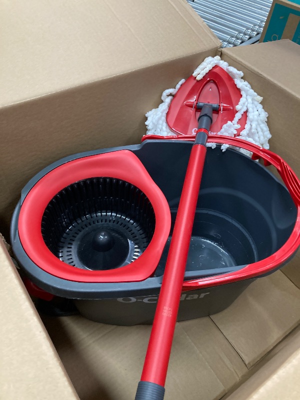 Photo 1 of **A LITTLE DIRTY**O-Cedar EasyWring Microfiber Spin Mop, Bucket Floor Cleaning System, Red, Gray, Standard