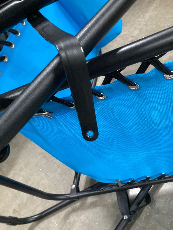 Photo 1 of ***(SCREW MISSING, BENT PART  -SEE PHOTO -SELLING AS PARTS ONLY / REPAIR NEEDED -NON-REFUNDABLE)*** 
Lacoo Zero Gravity Chair Patio Outdoor Foldable Lawn Lounge Chair Reclining Chair with Adjustable Pillow Pack of 2, Light Blue
