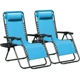 Photo 1 of ***(SCREW MISSING, BENT PART  -SEE PHOTO -SELLING AS PARTS ONLY / REPAIR NEEDED -NON-REFUNDABLE)*** 
Lacoo Zero Gravity Chair Patio Outdoor Foldable Lawn Lounge Chair Reclining Chair with Adjustable Pillow Pack of 2, Light Blue
