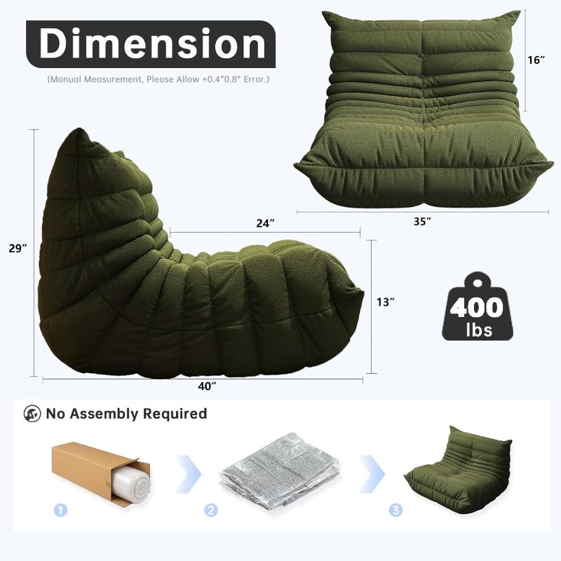 Photo 1 of 




Flash Deal
WHGBJA
WHGBJA Bean Bag Chair for Adults,Comfy Togo Sofa Bean Bag Couch Lounge Soft Teddy Material Furniture Gift High-Quality Bean Bag Chair,Green