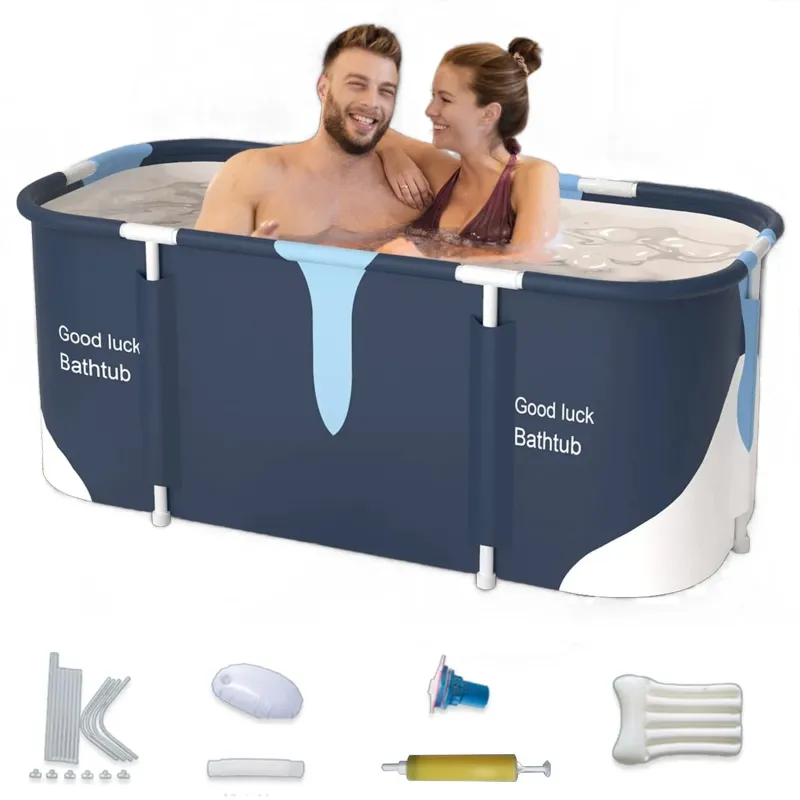 Photo 1 of ***missing parts***55in Portable Folding Bathtub, Bath Tub for 2 Person, Hot Ice Soaking Tub Bathroom, Blue White
