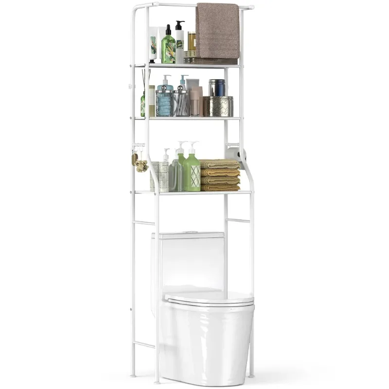 Photo 1 of ***(PARTS ONLY -MISSING PIECES-SELLING AS PARTS ONLY)*** 
Riousery Over-the-Toilet 3-Tier Metal Storage Rack with Hooks, Towel Bar and Toilet Paper Holder, White
