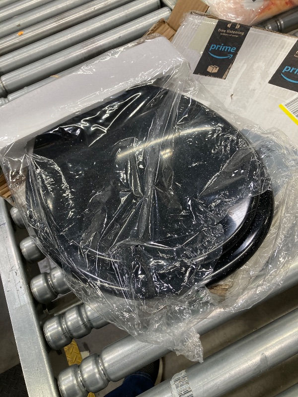 Photo 1 of ***SLIGHTLY DAMAGED HARD SCRATCH ACROSS TOP OF LID***  
Angol Shiold Black Round Resin Toilet Seat Soft Close Quick Release Metal Zinc Alloy Hinge Easy to Install also Easy to Clean, Decorative Acrylic Seats (17 Inch, Black Starlight Glitter)  ***BOX RIPP