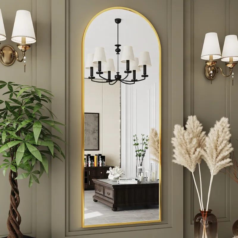 Photo 1 of  `Antok Arched Full Length Floor Mirror 64"x21" Full Body Mirror with Stand, for Bedroom, Living Room, Cloakroom, Gold