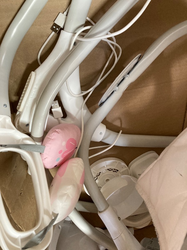 Photo 1 of **MISSING PARTS/NO POWER CORD**Ingenuity SimpleComfort Lightweight Compact 6-Speed Multi-Direction Baby Swing, Vibrations & Nature Sounds, 0-9Months 6-20 lbs (Pink Cassidy)