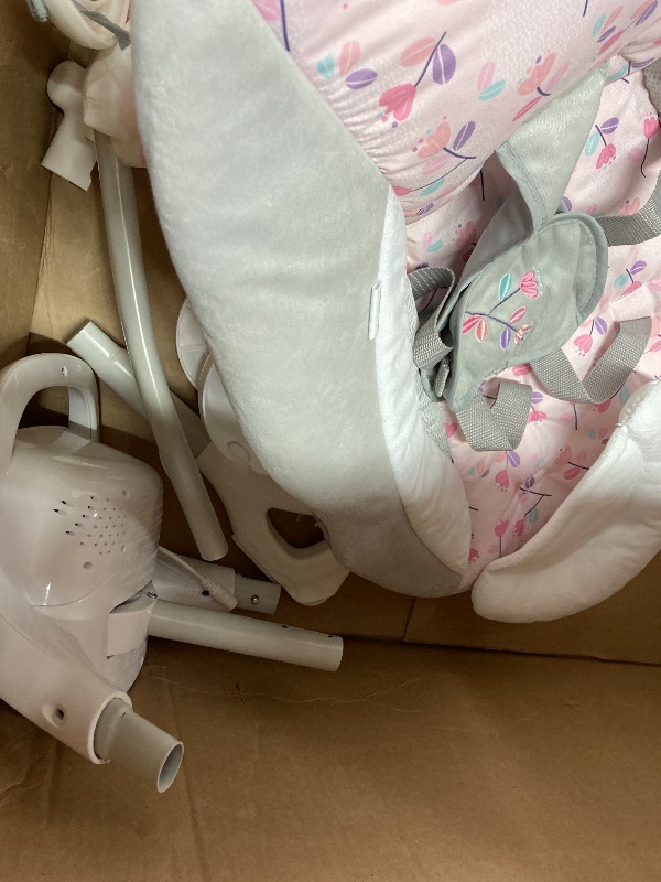 Photo 1 of **MISSING PARTS/NO POWER CORD**Ingenuity SimpleComfort Lightweight Compact 6-Speed Multi-Direction Baby Swing, Vibrations & Nature Sounds, 0-9Months 6-20 lbs (Pink Cassidy)