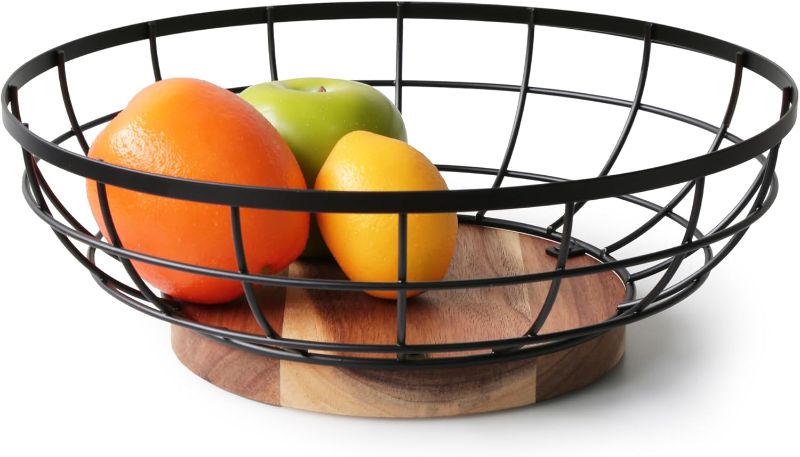 Photo 1 of 
WILDMOS Fruit Basket,black Wire Basket with Acacia Wood Base,large Fruit Bowl for Countertop,black Baskets for Fruits, Breads, Vegetables Storage. (12-inch)