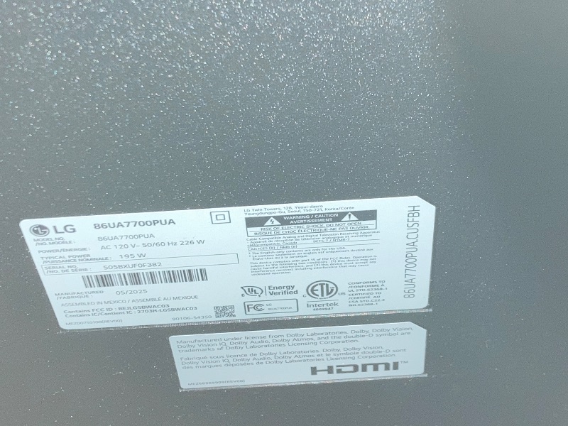 Photo 1 of   ****ONLY PARTS IS BROKEN**LG 86-Inch Class UHD AI 4K UA77 Series Smart TV w/AI Sound, HDR10, 4K Super Upscaling, Filmmaker Mode, Wow Orchestra, Compatible with Alexa (86UA7700PUA, 2025)