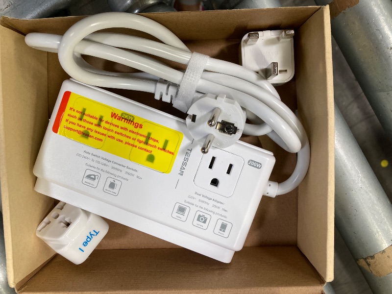 Photo 1 of **MISSING 2 ADAPTERS**220V to 110V Voltage Converter, TESSAN Universal Travel Adapter with 4 USB Charger (1 USB C), 3 AC Sockets and EU/UK/AU/IT Plug Power Adaptor, Step Down Transformer Outlet Converters for International