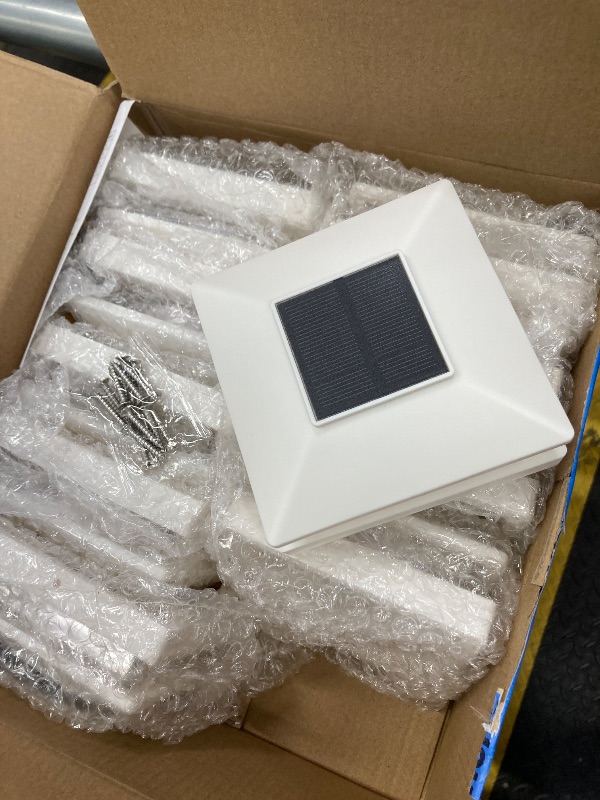 Photo 1 of ***(MISSING 2 CAP LIGHTS-SELLING AS 10 PACK ONLY)*** 
Solar Post Cap Lights Outdoor 10 Pack, White Waterproof Solar Powered Deck Fence Post Lights Fit 4x4 Wood/Vinyl Posts, Bright Warm White Solar Post Lights Decorate Deck, Patio, Porch, Fence