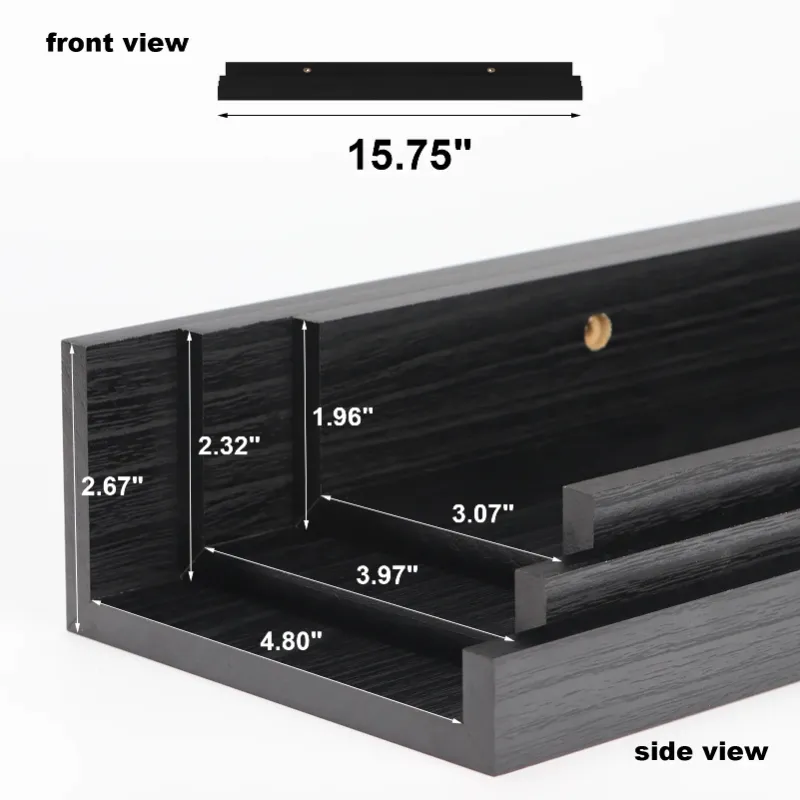 Photo 1 of 16 Inch Black Finish Floating Picture Wall Ledge Set of 3?Wall Mount Floating Shelf for Office, Bedroom, Living Room, Kitchen Bathroom Display