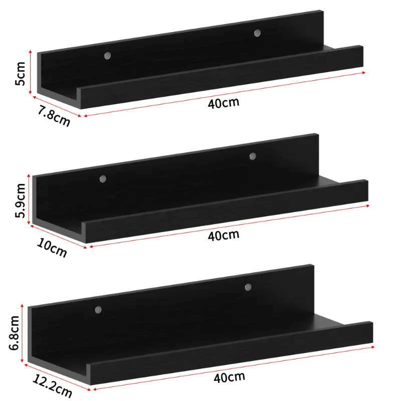Photo 1 of 16 Inch Black Finish Floating Picture Wall Ledge Set of 3?Wall Mount Floating Shelf for Office, Bedroom, Living Room, Kitchen Bathroom Display