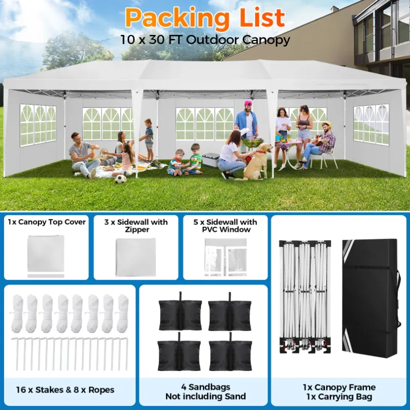 Photo 1 of ***MISSING PARTS -PARTS ONLY -SELLING AS PARTS ONLY -INCOMPLETE***
 SANOPY 10 x 30 FT Height Adjustable, Outdoor Instant Party Bag, White