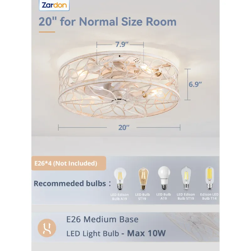 Photo 1 of ***(MISSING PARTS, SELLING AS PARTS ONLY)***
Zardon 20" White Gold Caged Ceiling Fan with Light and Remote Control - Flush Mount Low Profile DC Motor for Bedroom, Kitchen, Dining Room ***(OPEN BOX)***