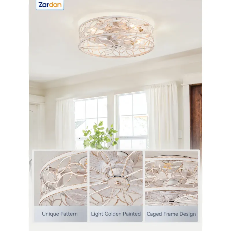 Photo 1 of ***(MISSING PARTS, SELLING AS PARTS ONLY)***
Zardon 20" White Gold Caged Ceiling Fan with Light and Remote Control - Flush Mount Low Profile DC Motor for Bedroom, Kitchen, Dining Room ***(OPEN BOX)***