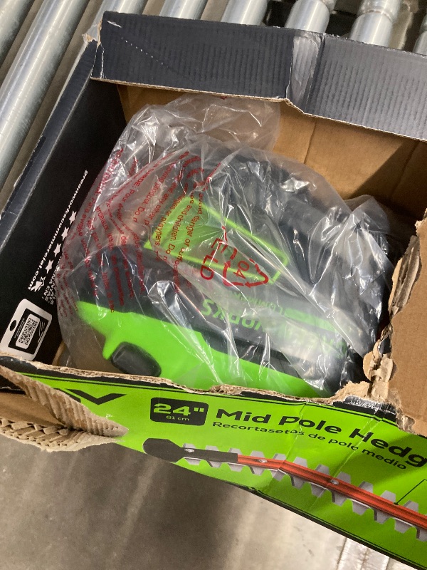 Photo 1 of ***(MISSING BATTERY & CHARGER, SELLING AS PARTS ONLY)*** Greenworks 82V 24" Brushless Cordless Fixed Mid Pole Hedge Trimmer,  (Great for Landscapers and Professionals)  ***(BOX RIPPED/TORN)***