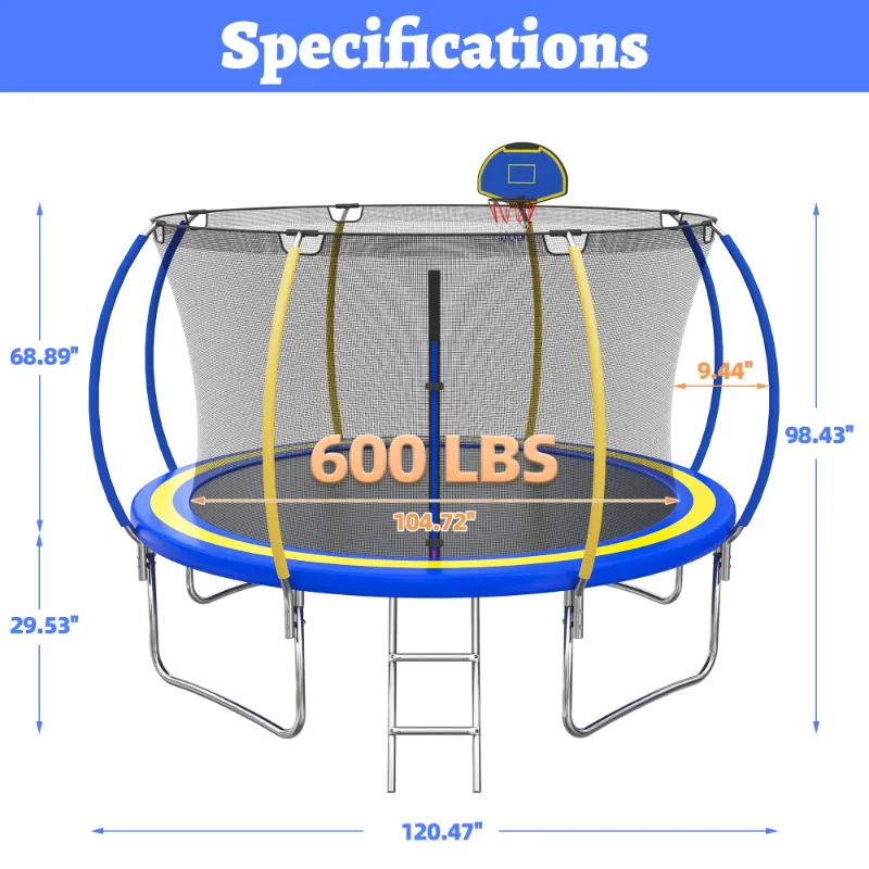 Photo 1 of 10 FT Trampoline for Kids with Basketball Hoop, SEGMART Upgraded Kids Outdoor Trampoline with Enclosure Net and Ladder, Heavy Duty Round Recreational Trampoline for Indoor Outdoor Backyard