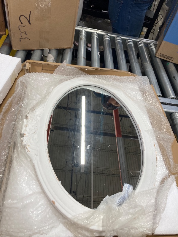 Photo 1 of **a little bald *****Sintosin Antique Arendahl Glam Ornate Oval Mirror 24" X 14", Hanging Distressed White Vintage Mirrors for Wall Decor Living Room, Wood Mirrors for Bathroom Entryway, Horizontal or Vertical