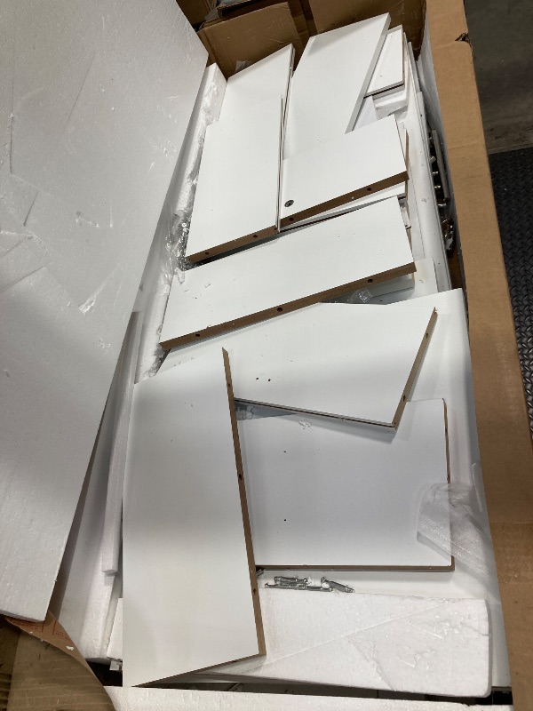 Photo 1 of *** BOX 2 OF 2 ONLY -MISSING PARTS -SELLING AS PARTS ONLY***
  Merax Hall Tree with Entryway Bench and Shoe Storage Compartments, Particle Board Multi-Functional Cabinet with 4 Hanging Hooks, White  ***(BOX RIPPED/TORN)***