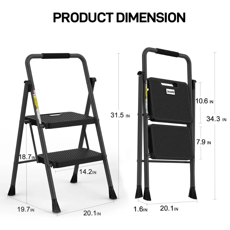 Photo 1 of **dirty** 2-Step Ladder, Folding Step Stools for Adults with Wide Anti-Slip Pedals, Max Load Capacity 500lbs Sturdy Steel Ladder, Lightweight, Convenient Handle, Portable Steel Step Stool, Black
