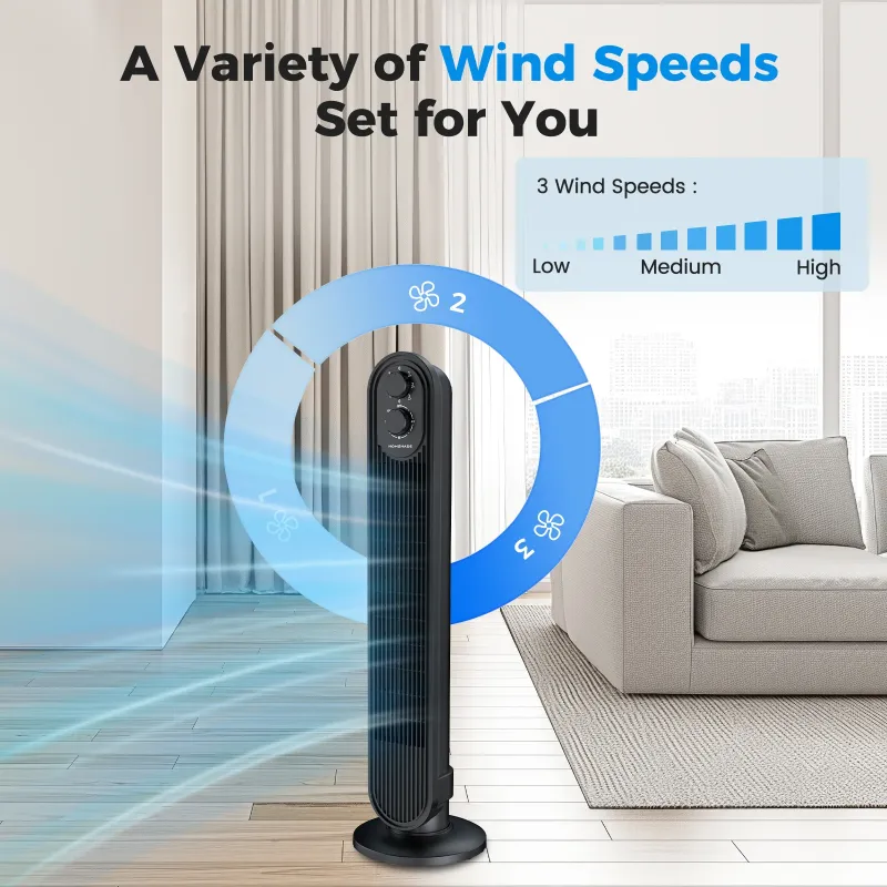 Photo 1 of **cracked on the bottom** Tower Fan,31" Oscillating Standing Fan for Home,HOMSHADE Floor Fan with 360° Dual Knob Control ,3 Speed,Timer Bladeless Fan for Bedroom Office,Black