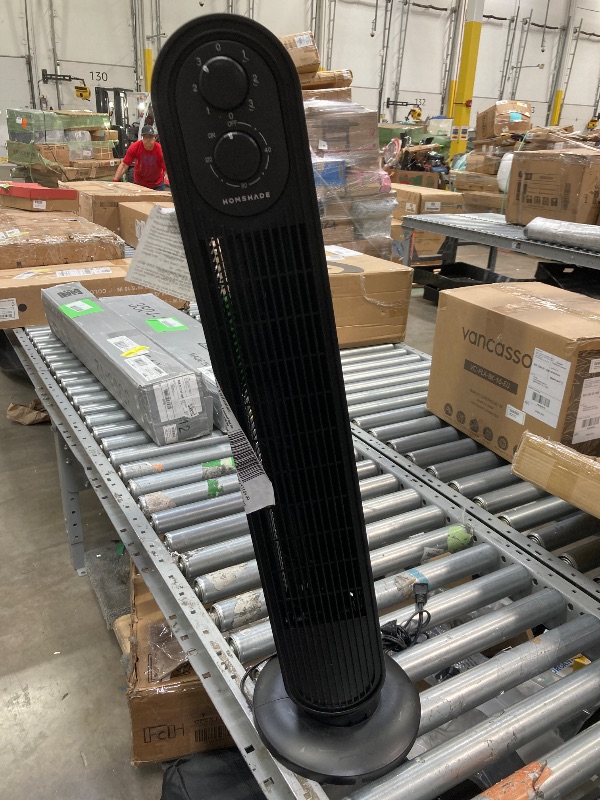 Photo 1 of **cracked on the bottom** Tower Fan,31" Oscillating Standing Fan for Home,HOMSHADE Floor Fan with 360° Dual Knob Control ,3 Speed,Timer Bladeless Fan for Bedroom Office,Black