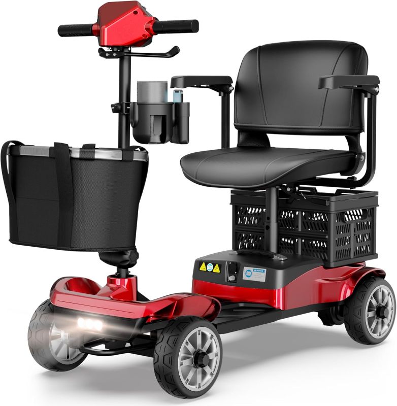 Photo 1 of ***Parts Only EAGLOG Upgrade 4 Wheels Mobility Scooter with Removable Battery, Compact Heavy Duty Mobile for Travel, Foldable Powered Wheelchair for Adult, 330lbs, Red