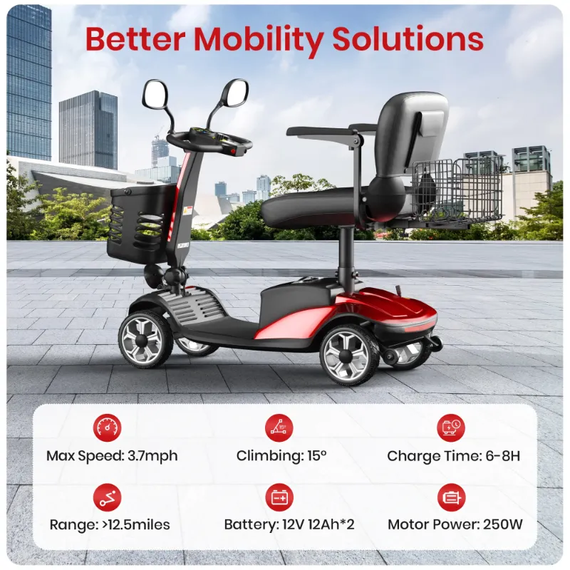 Photo 1 of ****Parts Only. SACVON Upgrade 4 Wheel Mobility Scooter for Seniors, Foldable Powered Mobile Wheelchair for Adult 330lbs, Red
