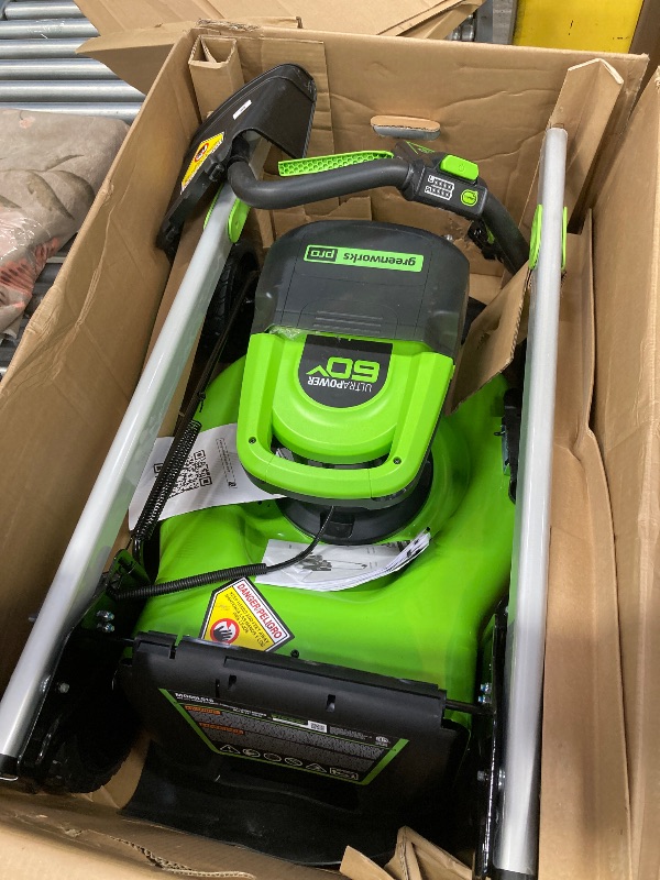 Photo 1 of ***MISSING PARTS***SELLING AS IS***
Greenworks 60V 21" Self-Propelled Cordless Lawn Mower, Brushless Motor, LED Lights, Includes 2X 4.0Ah Batteries & Rapid Dual-Port Charger(75+ Tool Compatibility, 45Min Runtime)