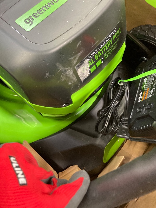 Photo 1 of ***MISSING PARTS***SELLING AS IS***
Greenworks 60V 21" Self-Propelled Cordless Lawn Mower, Brushless Motor, LED Lights, Includes 2X 4.0Ah Batteries & Rapid Dual-Port Charger(75+ Tool Compatibility, 45Min Runtime)