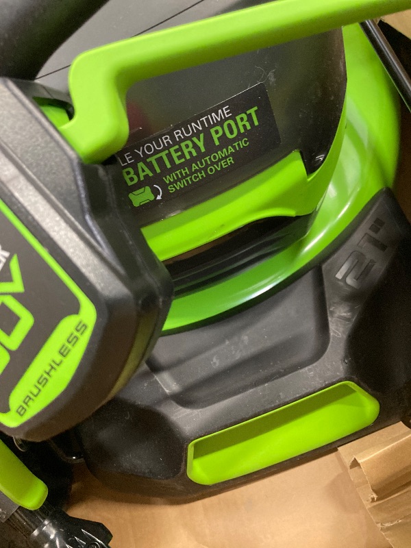 Photo 1 of ***MISSING PARTS***SELLING AS IS***
Greenworks 60V 21" Self-Propelled Cordless Lawn Mower, Brushless Motor, LED Lights, Includes 2X 4.0Ah Batteries & Rapid Dual-Port Charger(75+ Tool Compatibility, 45Min Runtime)