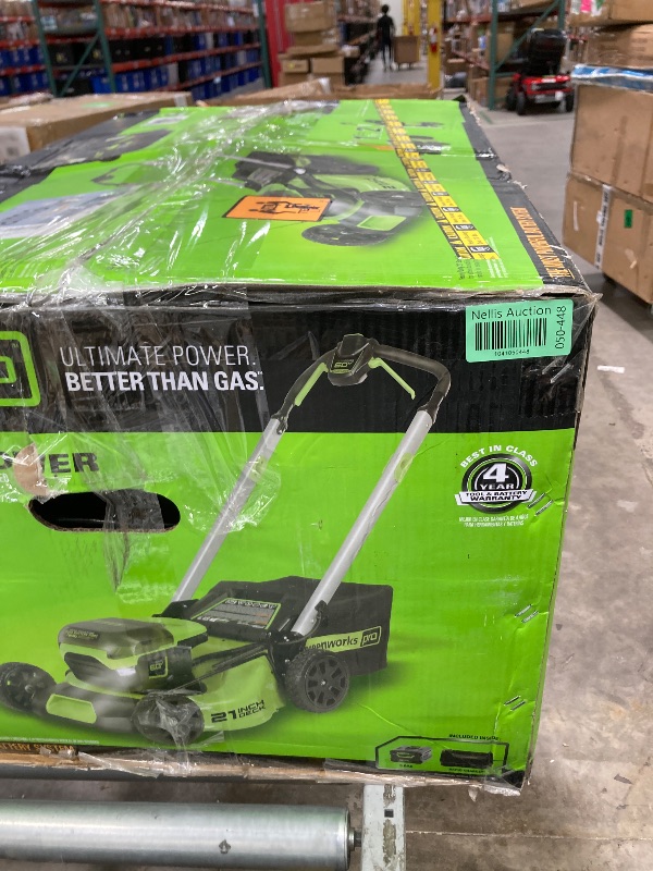 Photo 1 of ***MISSING PARTS***SELLING AS IS***
Greenworks 60V 21" Self-Propelled Cordless Lawn Mower, Brushless Motor, LED Lights, Includes 2X 4.0Ah Batteries & Rapid Dual-Port Charger(75+ Tool Compatibility, 45Min Runtime)