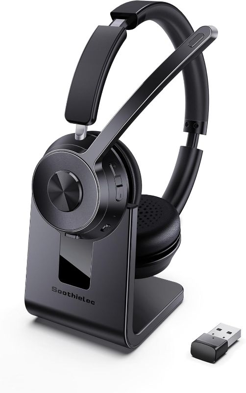 Photo 1 of (Upgraded Version) Wireless Headset, Bluetooth Headset with Noise Cancelling Microphone, Best Headphones with Mic Mute & USB Dongle for PC/Computer/Laptop/Cell Phones/Remote Work/Call Center
