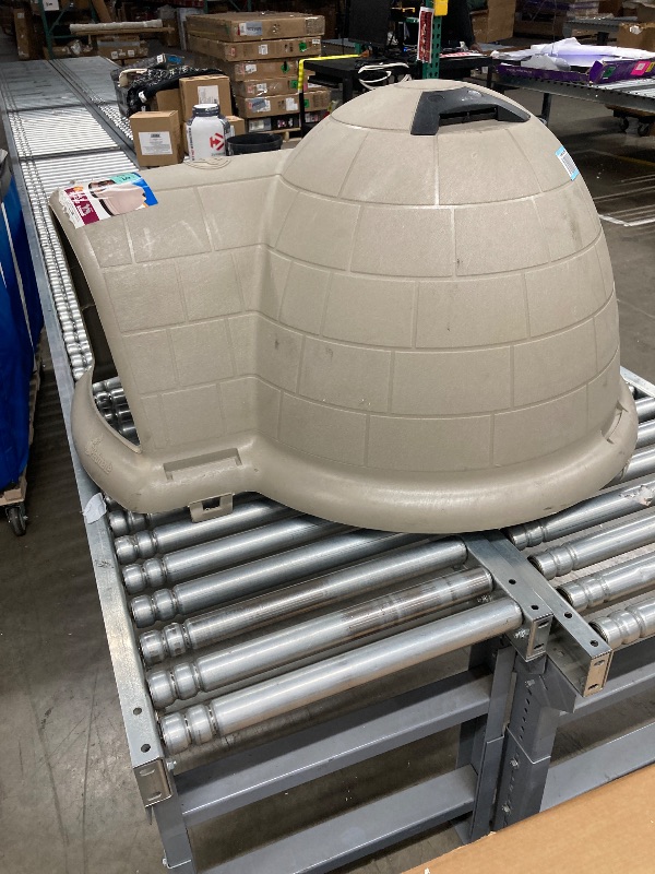 Photo 1 of ***(MISSING PART -SELLING AS IS )*** 
Petmate Large Dog House Outdoor Weatherproof - Indigo Igloo Dog House, Made in USA, for Large Dogs 50 to 90 pounds, TAUPE/BLACK  ***(SOME SCUFFS/SCRATCHES, NOT IN BOX, NO PACKAGING)***