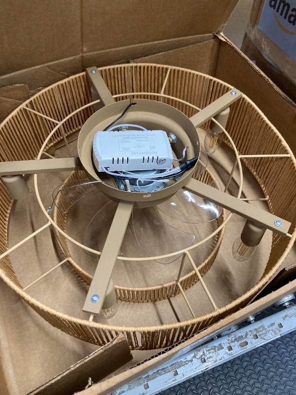 Photo 1 of **MISSING BRACKET AND REMOTE/NOT IN ORIGINAL PACKAGE**20'' Rattan Boho Ceiling Fan with Light, Enclosed Caged Ceiling Fans with Lights and Remote Control, Coastal Flush Mount with Reversible 6 Speeds for Living Room Bedroom Kitchen