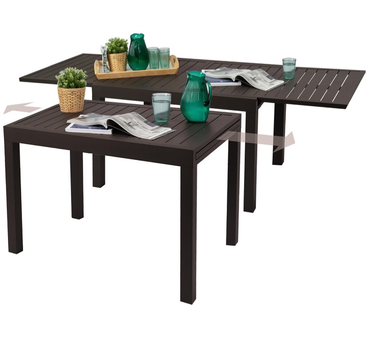 Photo 1 of ***(PARTS ONLY -SELLING AS PARTS ONLY -MISSING LEG PARTS)*** 
Kozyard Villa Expandable Patio Dining Table - Adjustable, Aluminum Outdoor Furniture for 4-6 Person, Perfect for Backyard, Porch, Deck, Garden - Brown, 43"- 86"   ***(BOX RIPPED/TORN)***