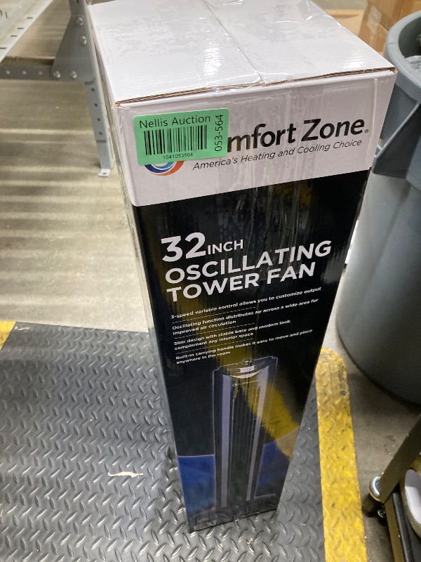 Photo 1 of *Parts Only. Selling As Is* Comfort Zone 32-Inch Bladeless Tower Fan with 3 Speeds, 90° Oscillation, Portable Indoor Stand Fan with Built-In Carry Handle – Quiet Cooling for Bedroom, Black
