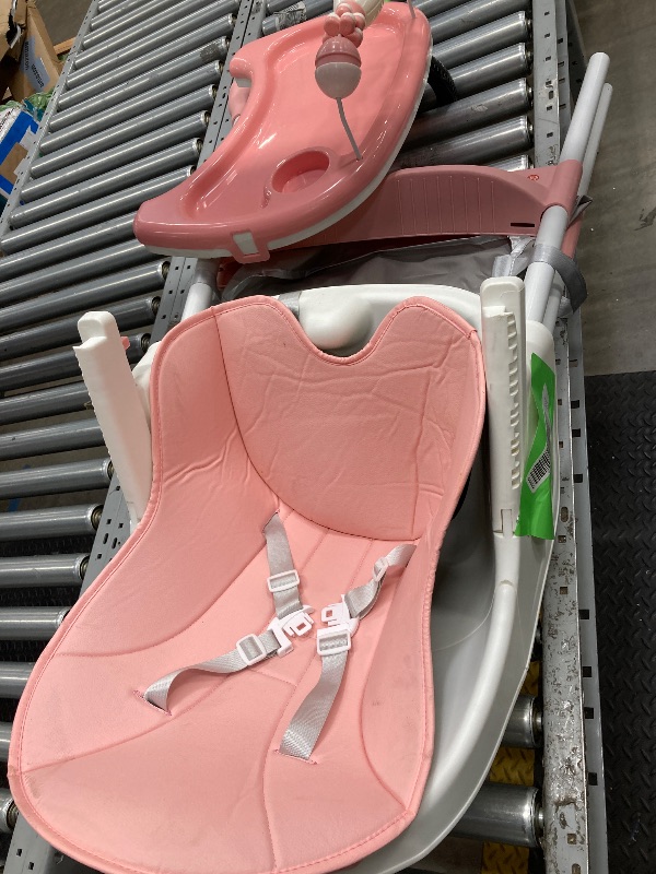 Photo 1 of *Parts Missing. Selling as is** HAOUUCYIN 4-in-1 Baby High Chair Portable Dining Chairs Eat & Play with Five-Point Double-Layer Dinner Plate and Toy Rack 9.48 Lbs Pink
