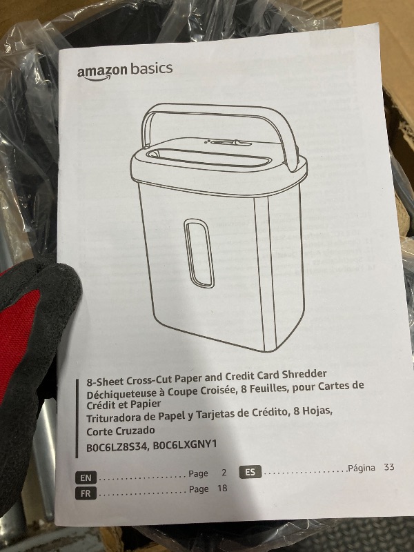 Photo 1 of *Parts Only* Amazon Basics 8-Sheet Cross Cut Paper Shredder and Credit Card Shredder - Black