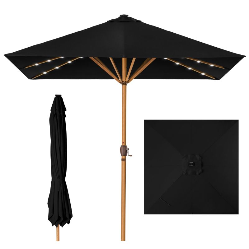 Photo 1 of *Torn at the top*  Best Choice Products 9ft Deep Square Solar LED Lighted Patio Umbrella w/ Woodgrain Pattern, UV-Resistant - Black
