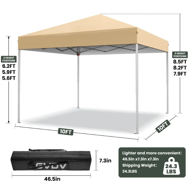 Photo 1 of *Small cut in the bag* GVDV Canopy Tent, 10x10 ft Easy Pop up Outdoor Canopy Tent, Portable Straight Leg Gazebo Instant Canopy
