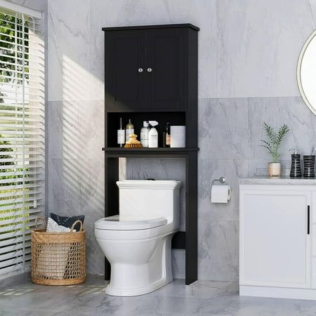 Photo 1 of *Missing the legs* Sobaniilo Over the Toilet Storage Cabinet Bathroom Storage Organizer Over Toilet Space Saver W/Adjustable Shelf & Open Storage Shelf Black
