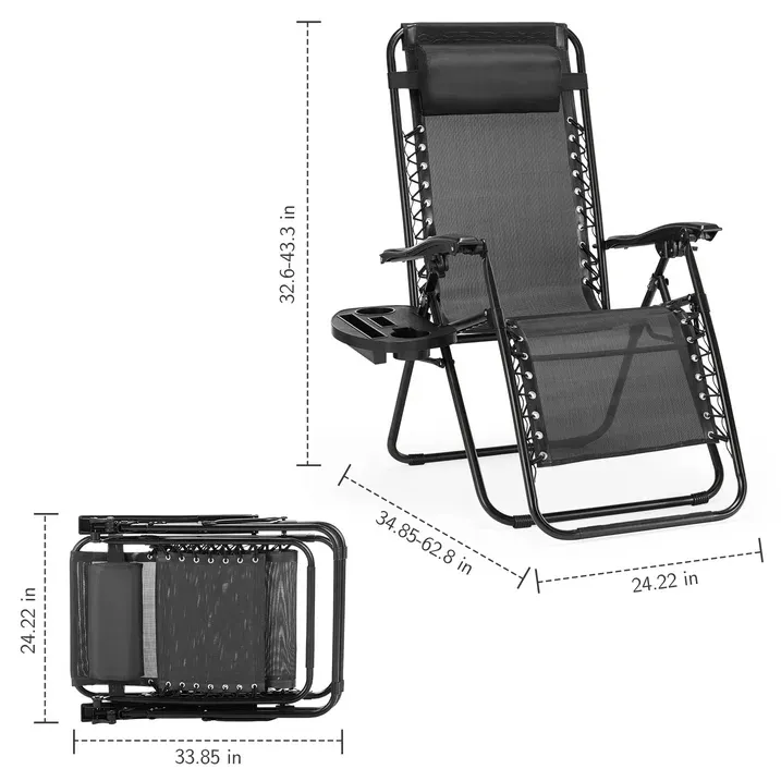 Photo 1 of *Scuffed Up* Zero Gravity Lounge Chairs, Foldable Reclining Camping for Patio, Lawn, Beach, Black