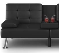 Photo 1 of *Half of Sofa missing* *Legs Missing* Sofa Bed Faux Leather Couch Modern Convertible Folding Recliner with 2 Cup Holders